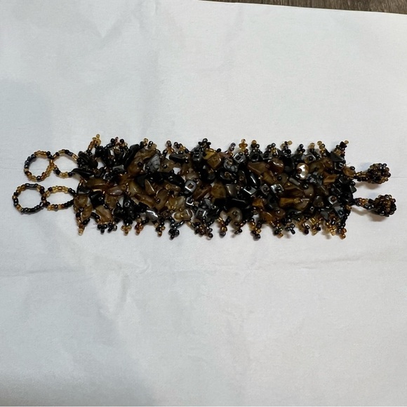 Beaded and Stones Wide Cuff Chunky Adjustable bracelet. - Picture 7 of 9